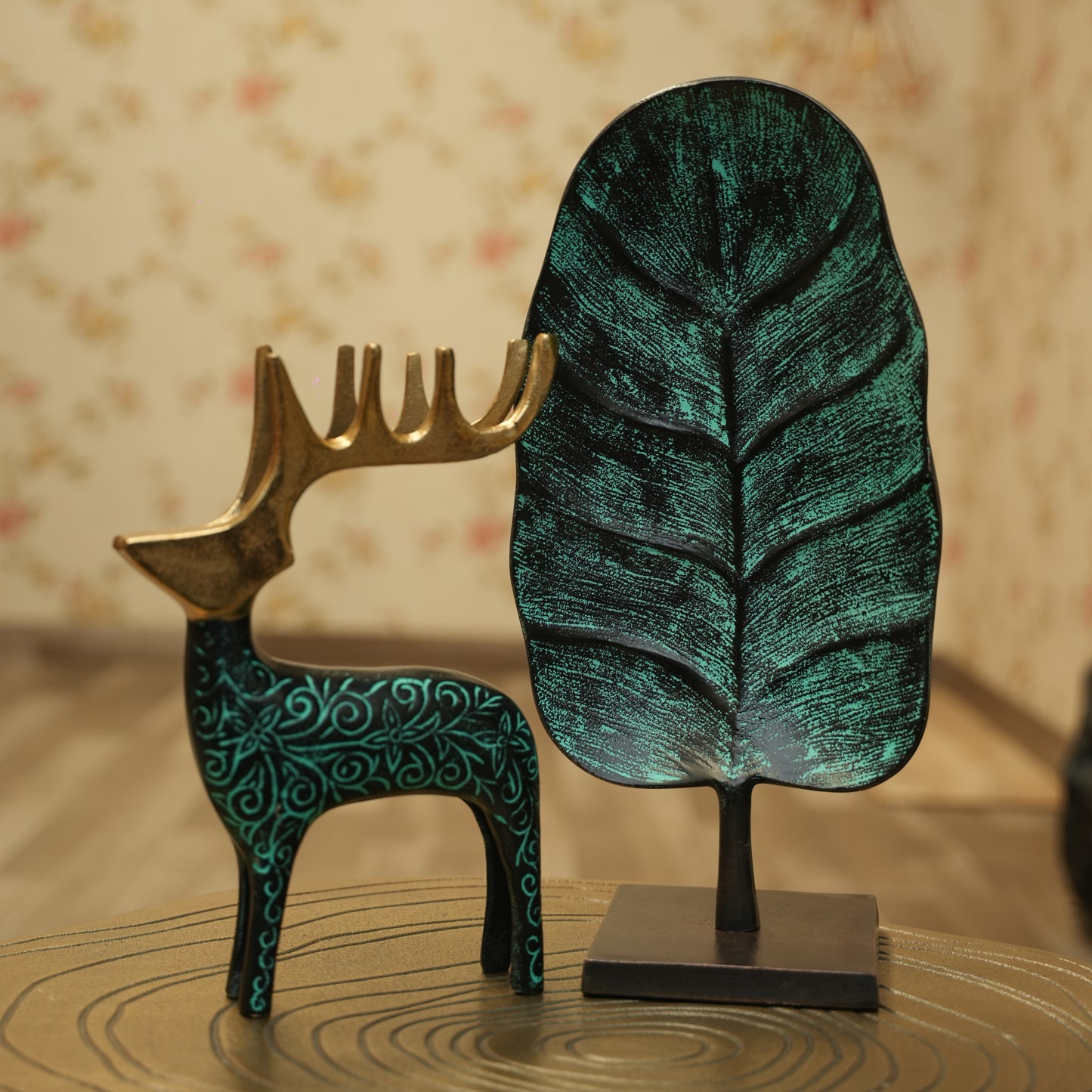 Black Green Reindeer Figurine Table Accent