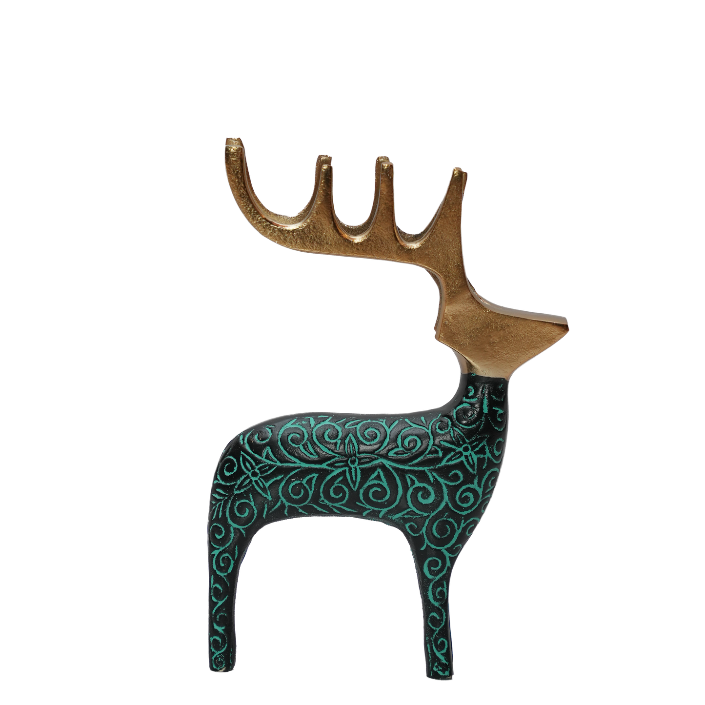 Black Green Reindeer Figurine Table Accent