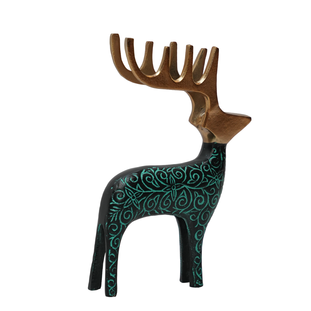 Black Green Reindeer Figurine Table Accent