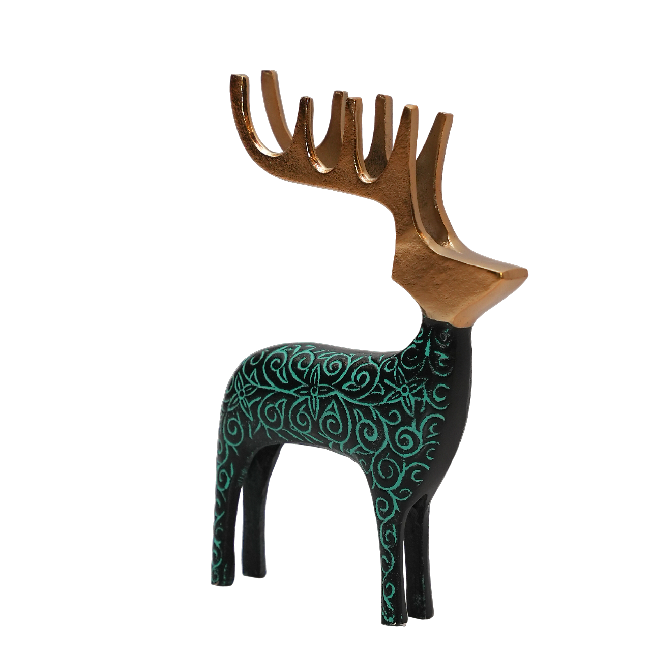 Black Green Reindeer Figurine Table Accent