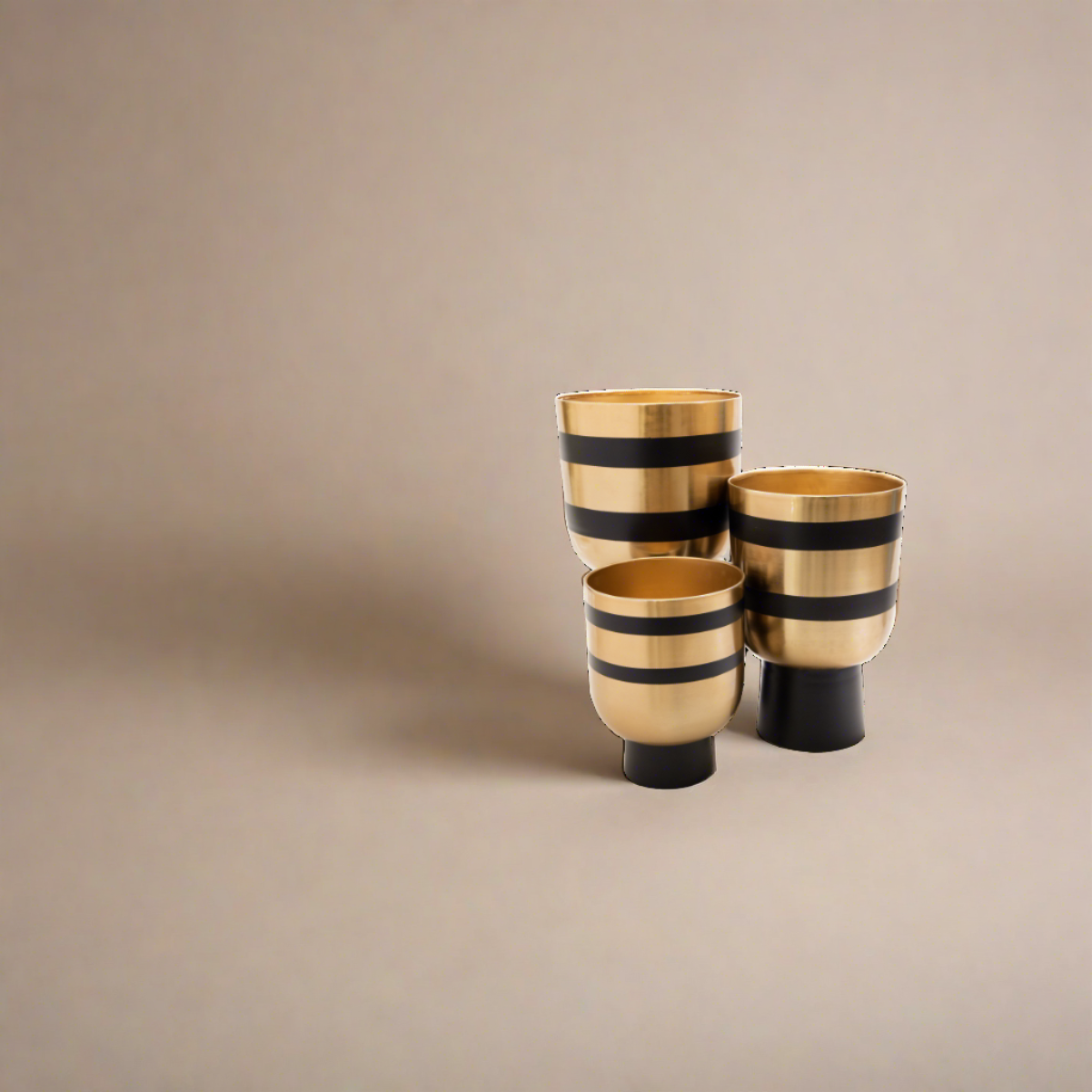 Black Stripes on Gold Metal Planter (Set of 3)